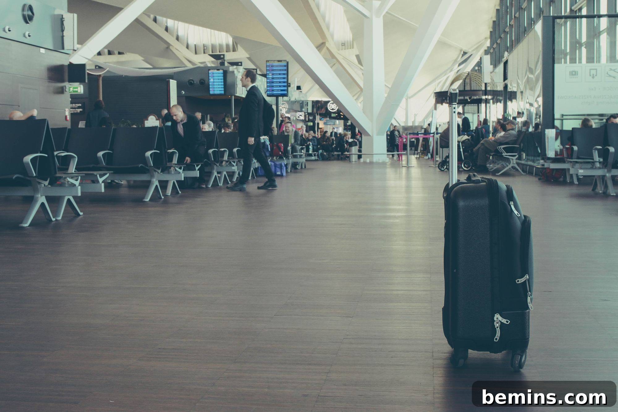 Lost luggage sitting unattended in an airport terminal
