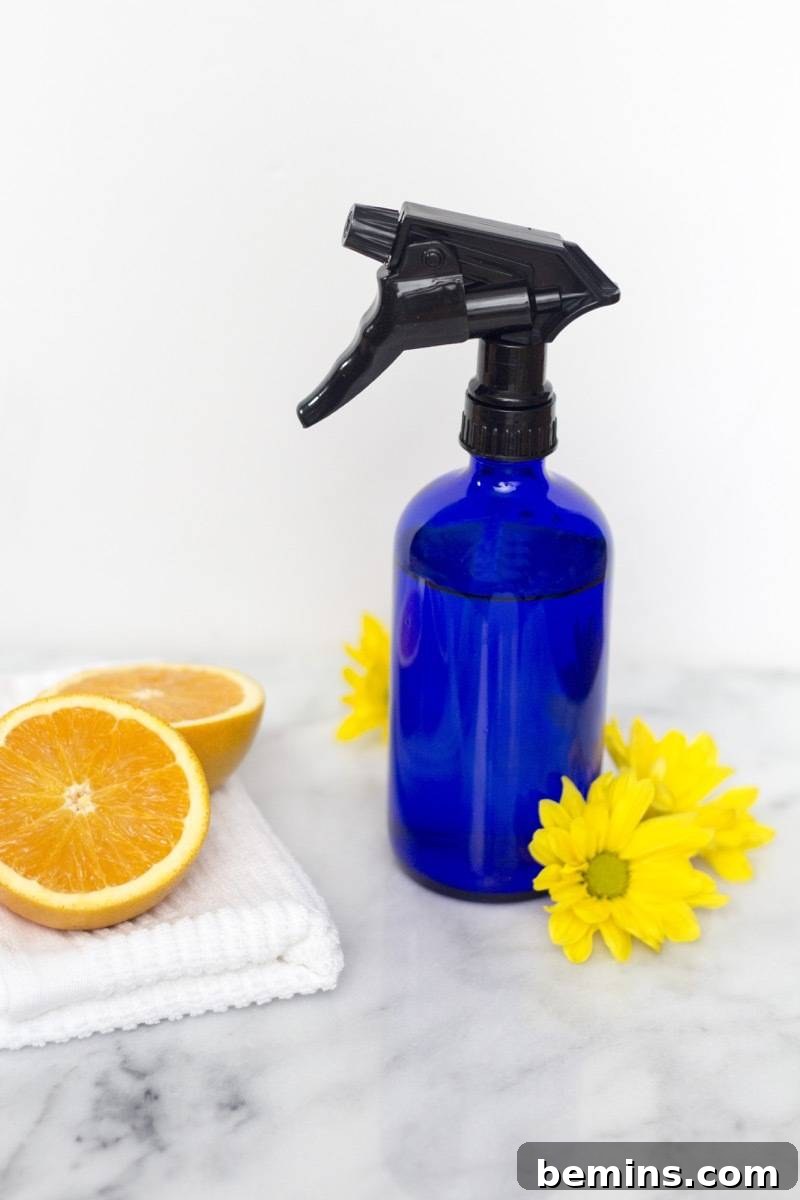 Spraying homemade window cleaner on a window