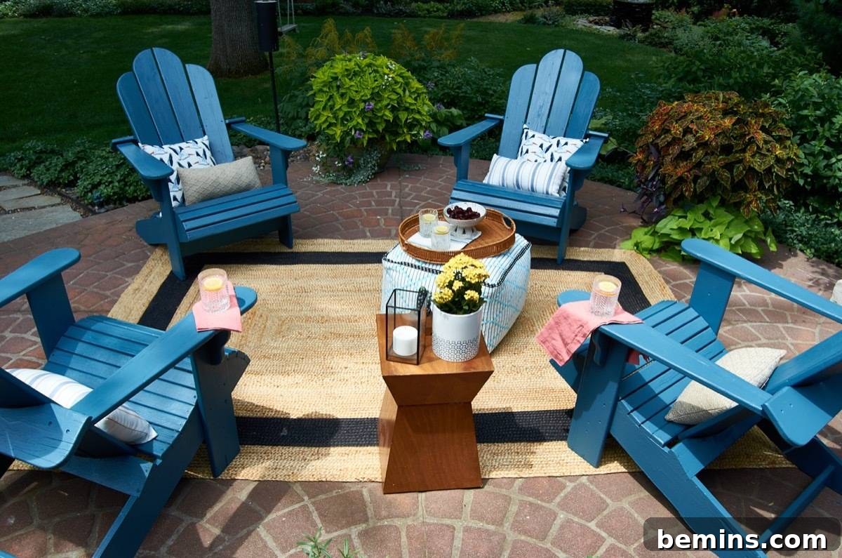 Summer-Ready Patio: A Fast & Fun Refresh 15 coffee table patio with 5 blue patio chairs