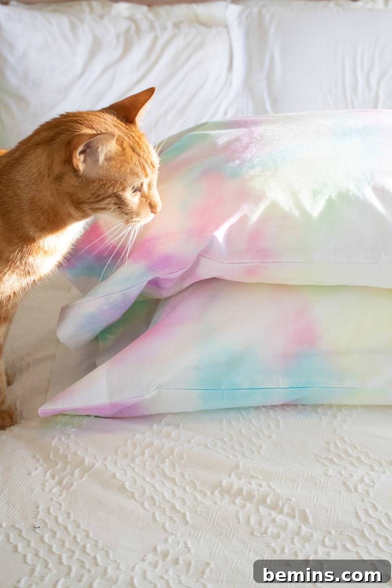 Details of watercolor DIY pillowcase