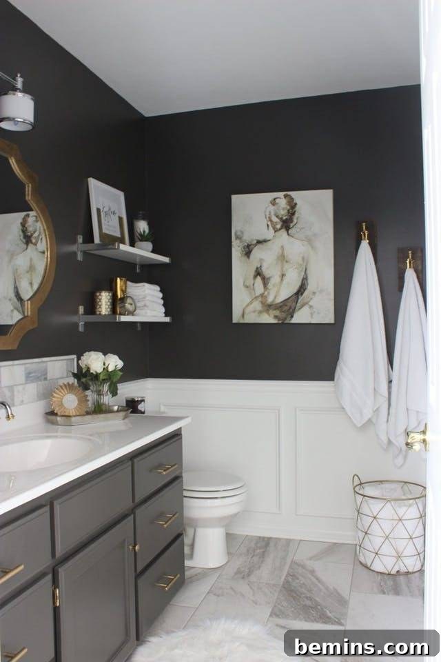 Bathroom with picture frame molding and elegant fixtures