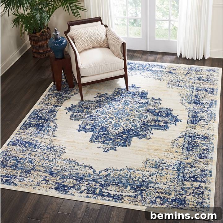 Blue and White Traditional Rug