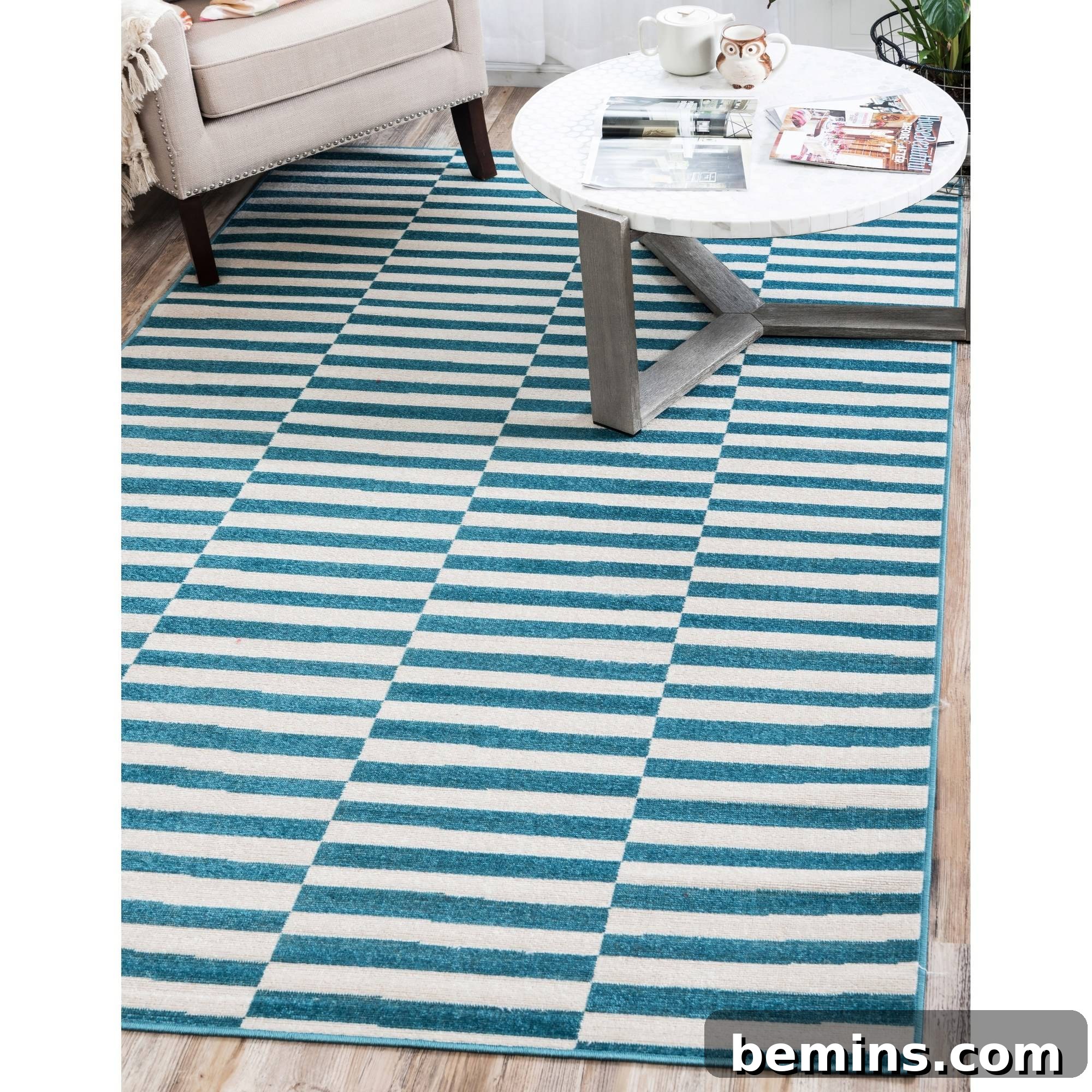 Turquoise Striped Rug