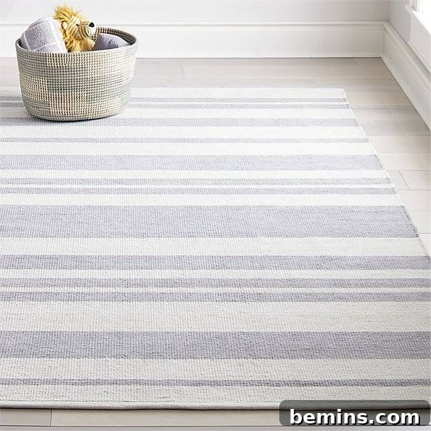 Gray and White Striped Rug