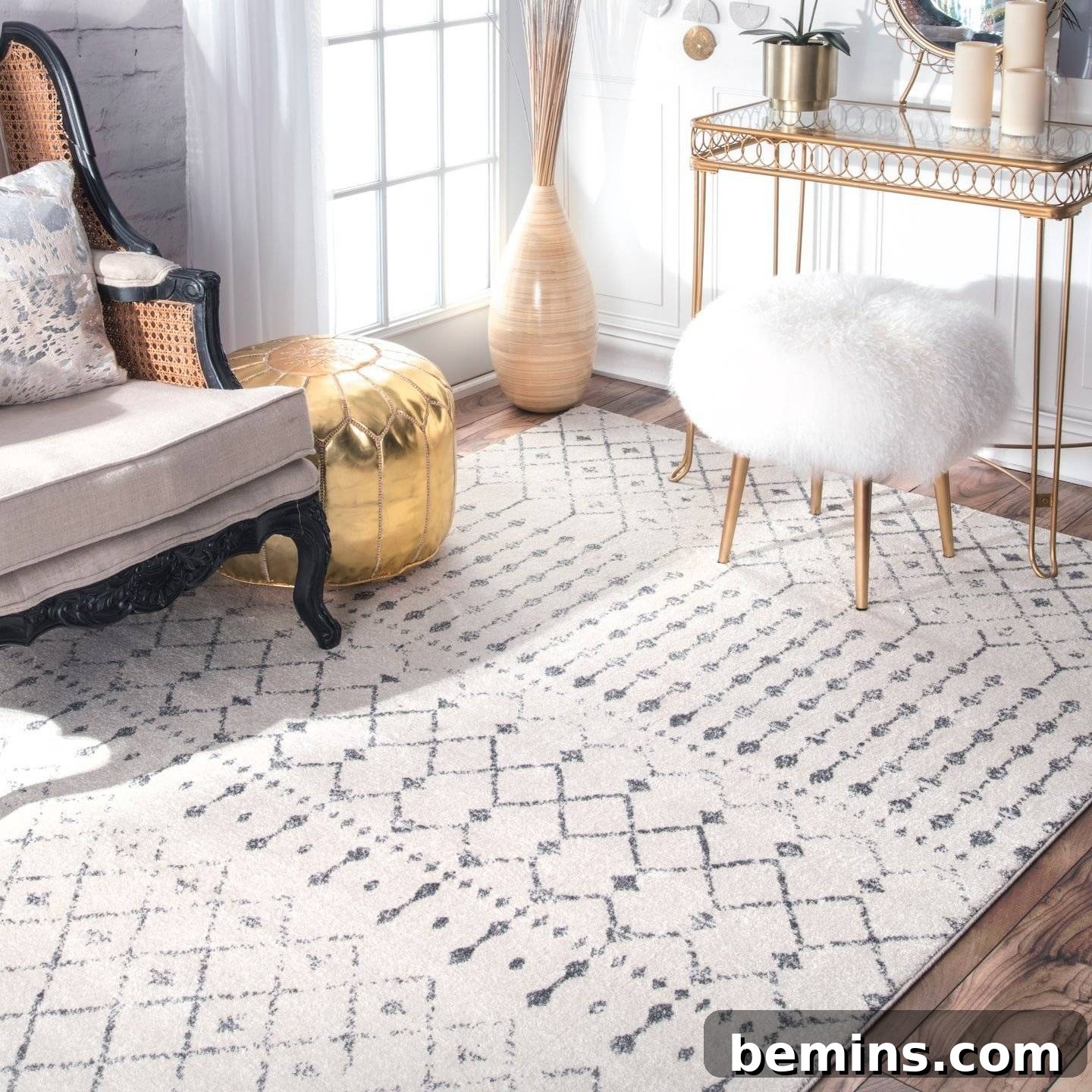 Gray and White Geometric Area Rug
