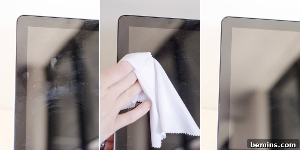 Before and after cleaning a laptop screen
