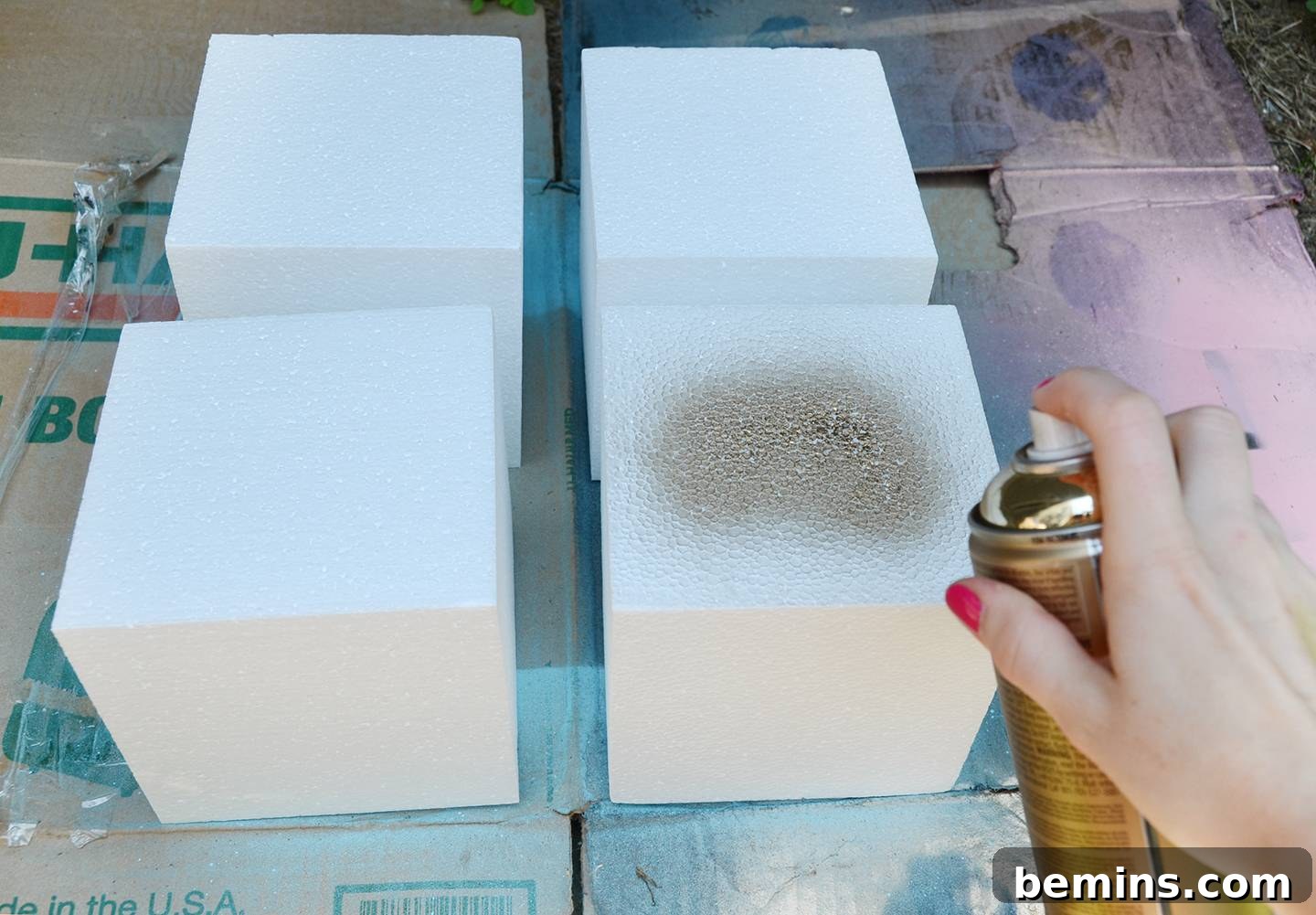 Painting the Styrofoam Cubes