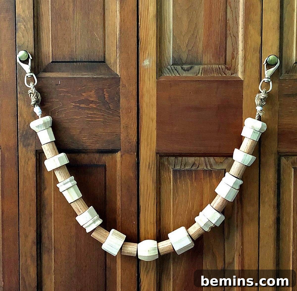 Chunky Wooden Bead Strand 6 String with natural rope
