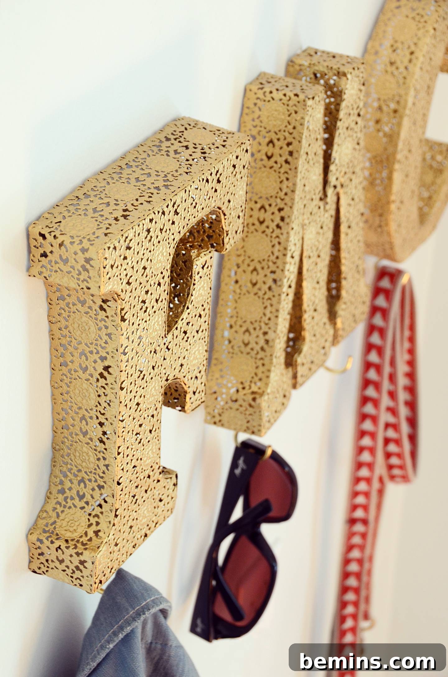 Finished DIY Monogram Letter Hooks on a Wall