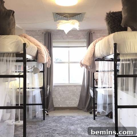 After: Decorative bunkbeds have black ladders on the bottom.