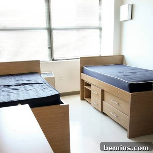 Before: Twin beds have drawers underneath them.