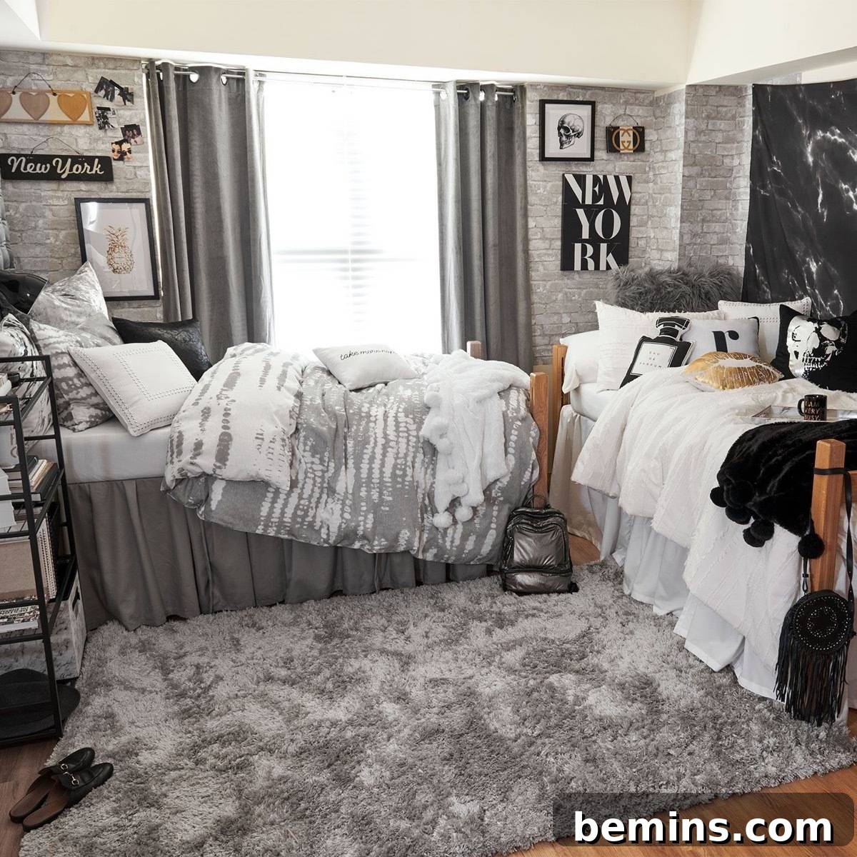 After: A grey rug sits in a living area with a large window.