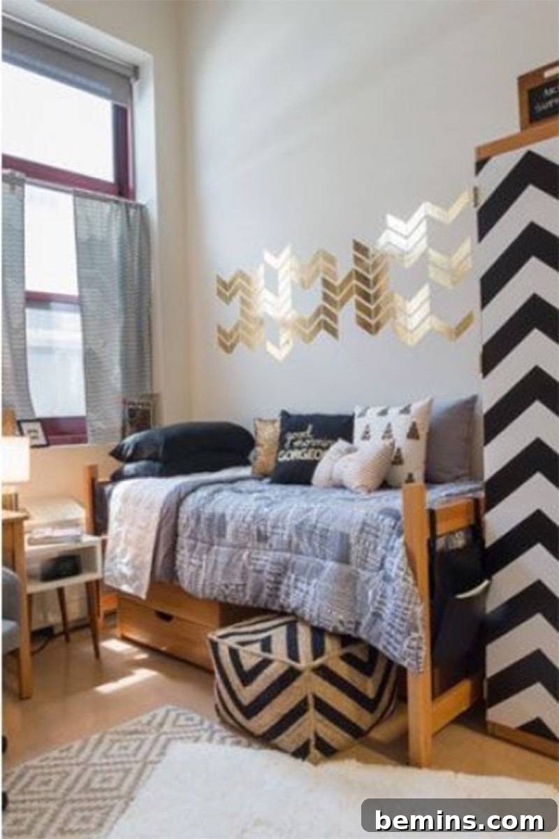 After: A bed has many pillows on it and decorations around it.