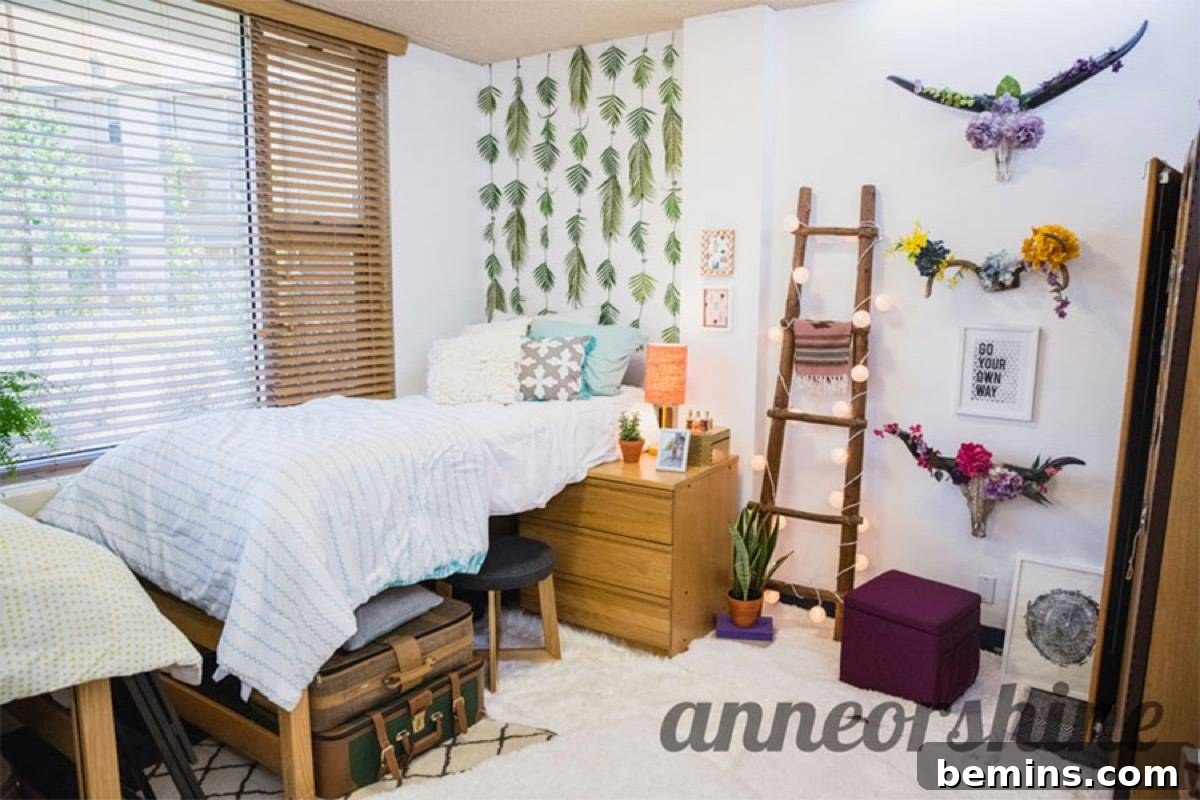After: Bedroom filled with furniture, plants and flowers vases on the wall.