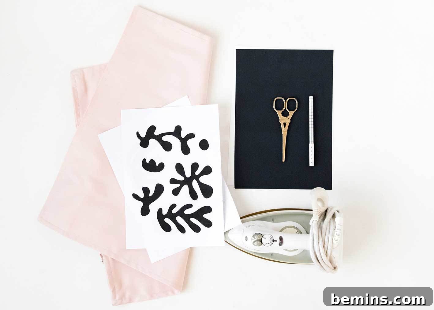 Materials needed for the DIY heat-set vinyl pillow project