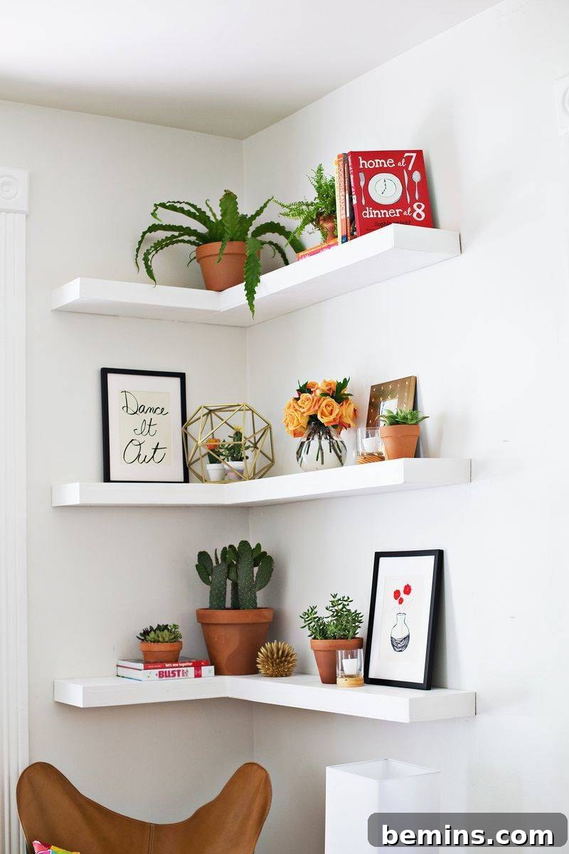 7 Unique DIY Floating Shelf Ideas 9 A Beautiful Mess corner shelves