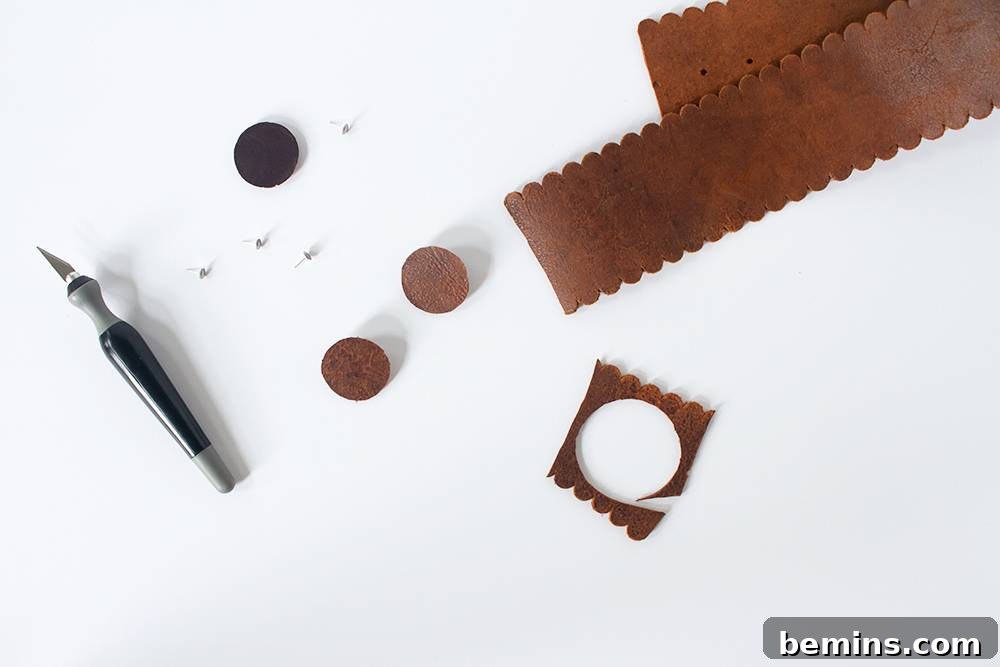 Simple Minimal Leather Earring Project 11 A pair of finished handmade leather circle earrings drying.