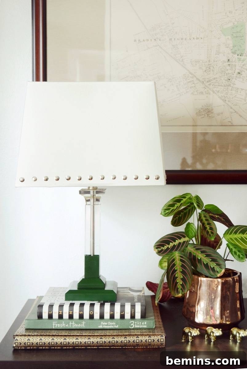 Thumbtack lampshade with painted lamp base