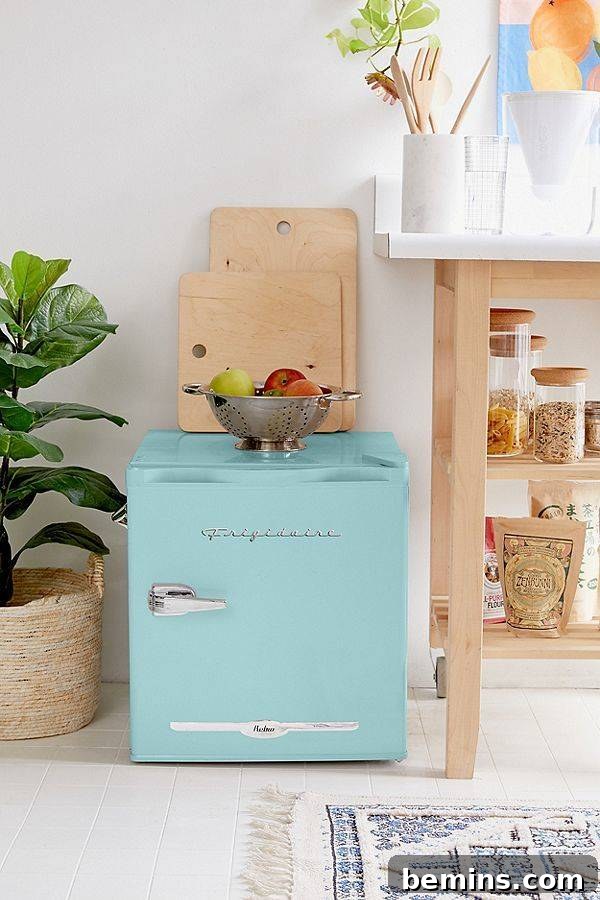 Retro mini refrigerator for dorm room