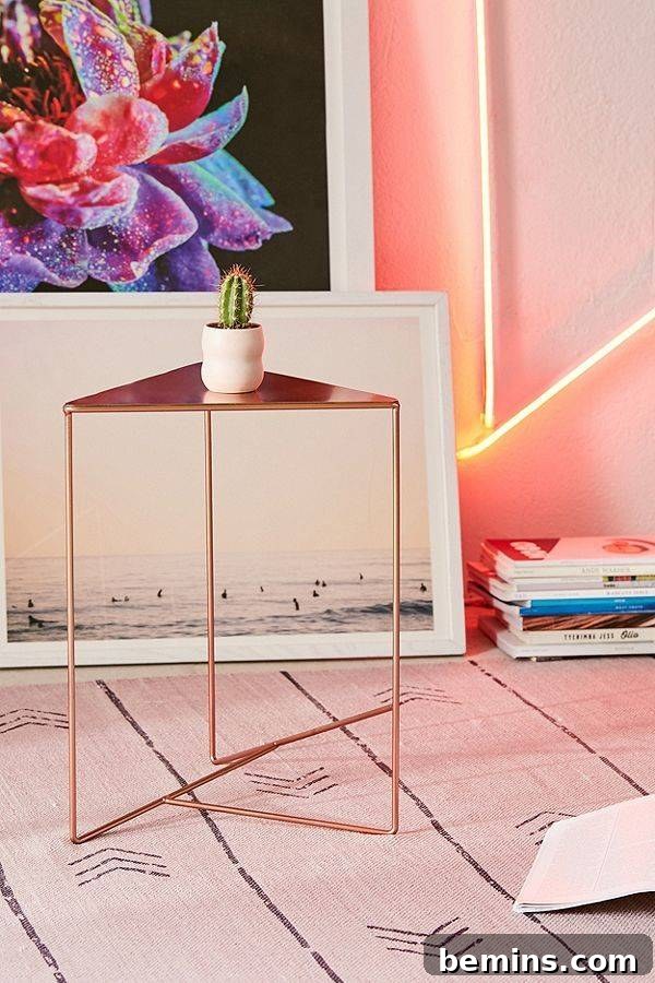 Geometric triangle side table for dorm room