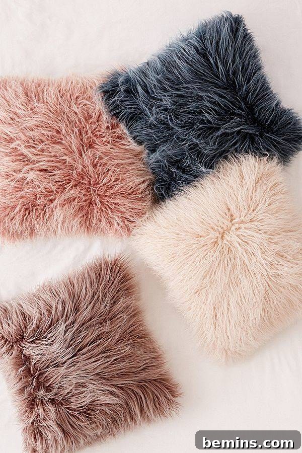 Faux fur pillow for cozy dorm room decor