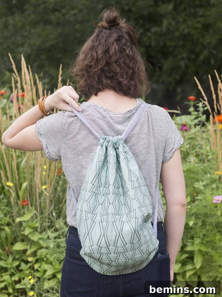 From Pillow to Pack: Crafting a Drawstring Backpack 14 DIY Backpack - Front View