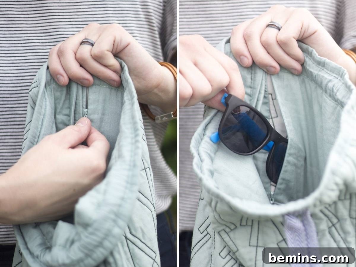 From Pillow to Pack: Crafting a Drawstring Backpack 16 DIY Backpack - Zipper Pocket Detail