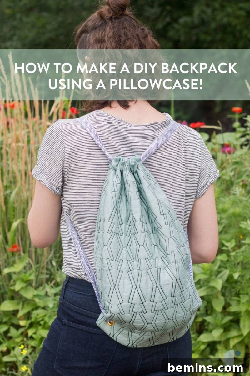From Pillow to Pack: Crafting a Drawstring Backpack 18 DIY Backpack - Share on Pinterest