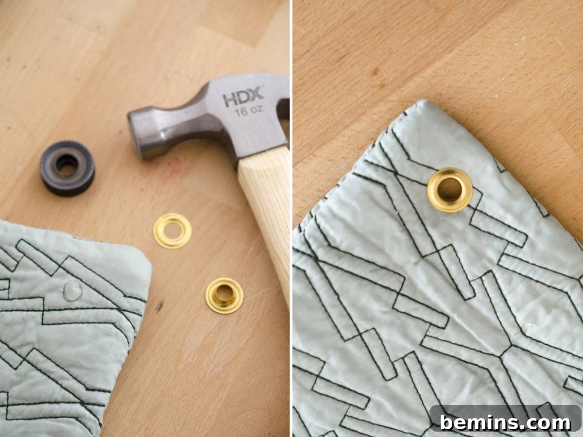 From Pillow to Pack: Crafting a Drawstring Backpack 10 Step 5: Attaching Grommets