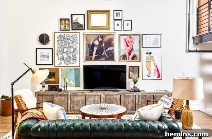 Wall filled with different images in a dense gallery configuration.