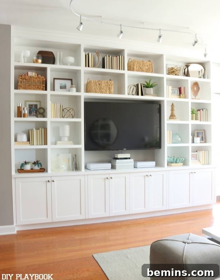 Television set into a white television set on the wall.