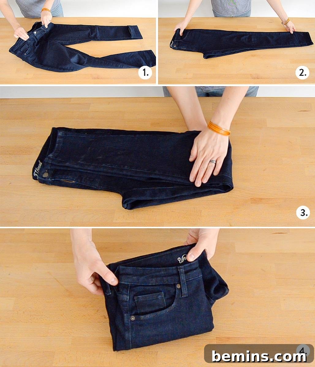 Instructions for folding pants and jeans efficiently