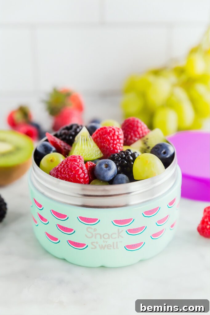 Speedy Lunchbox Solutions for Stress Free Mornings 2 A vibrant, healthy packed lunch with colorful fruit, ready for school