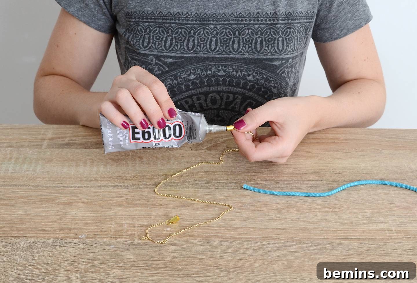 Create a One of a Kind Clay Pendant Tassel Necklace 11 Step 8: Gluing the paracord into the cord ends for the necklace