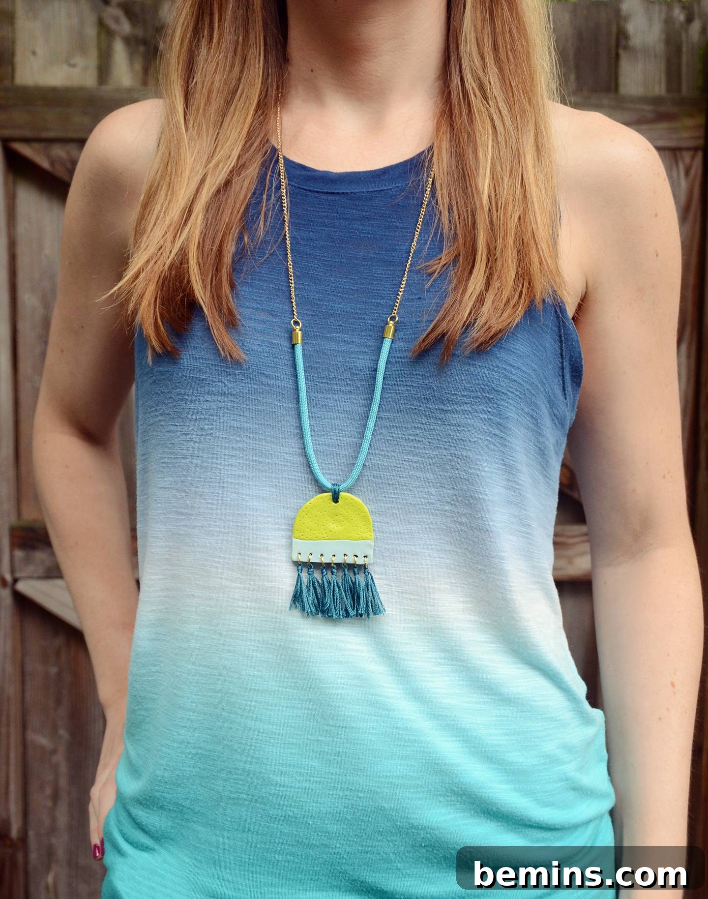 Create a One of a Kind Clay Pendant Tassel Necklace 14 Completed DIY Clay Pendant Tassel Necklace, a vibrant statement accessory