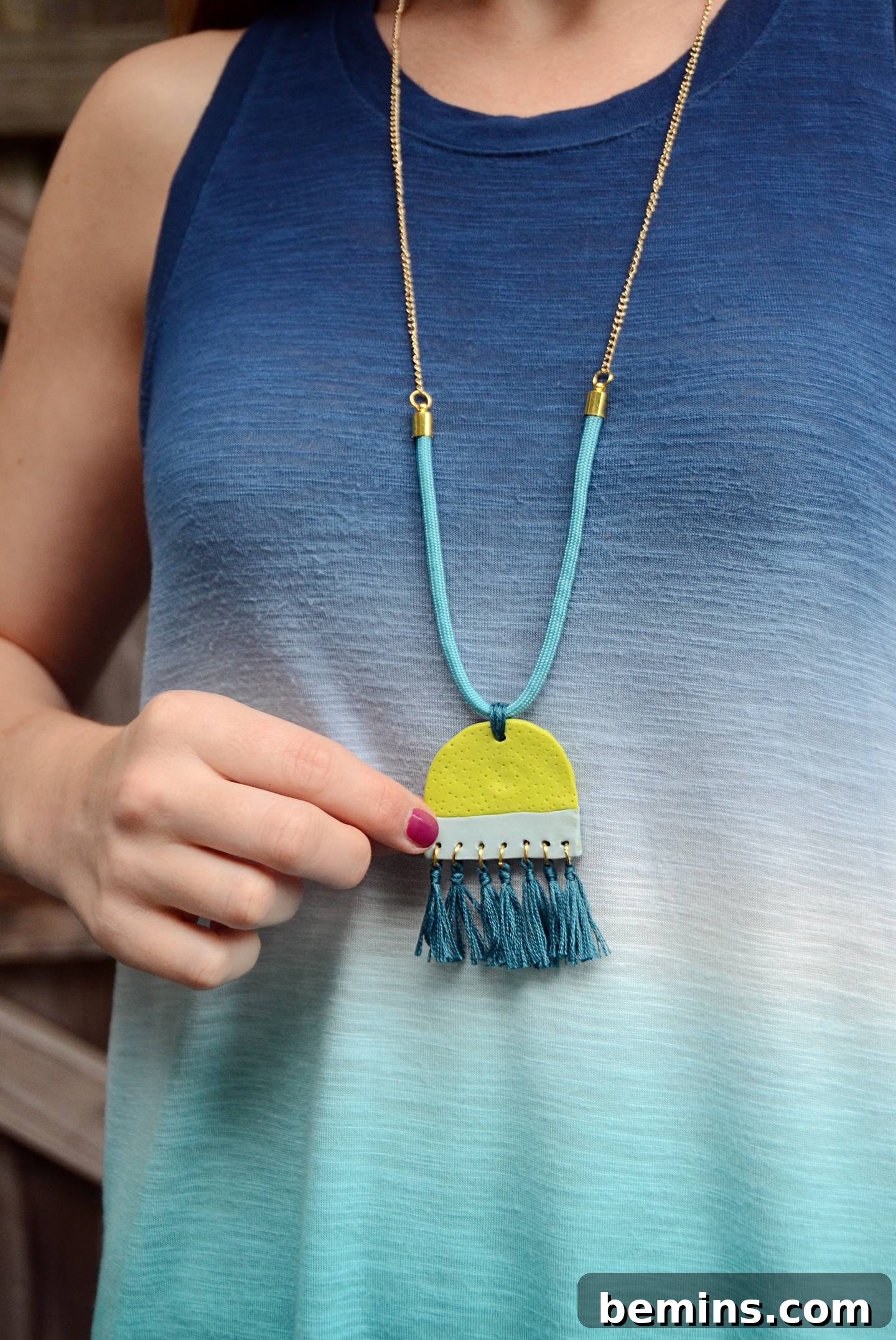 Create a One of a Kind Clay Pendant Tassel Necklace 15 Close-up of the DIY Clay Pendant Tassel Necklace, highlighting its unique design