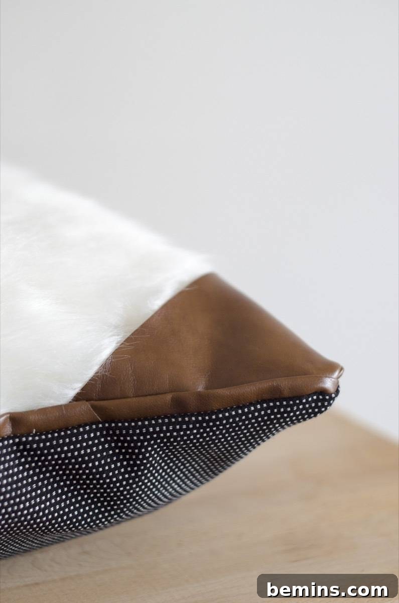 Detail shot of faux fur pillow