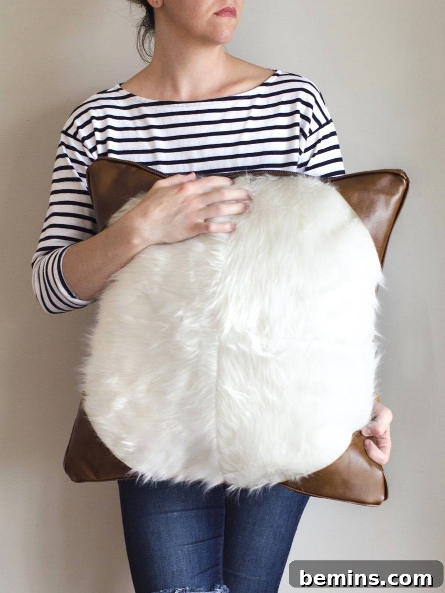 Woman holding DIY pillow