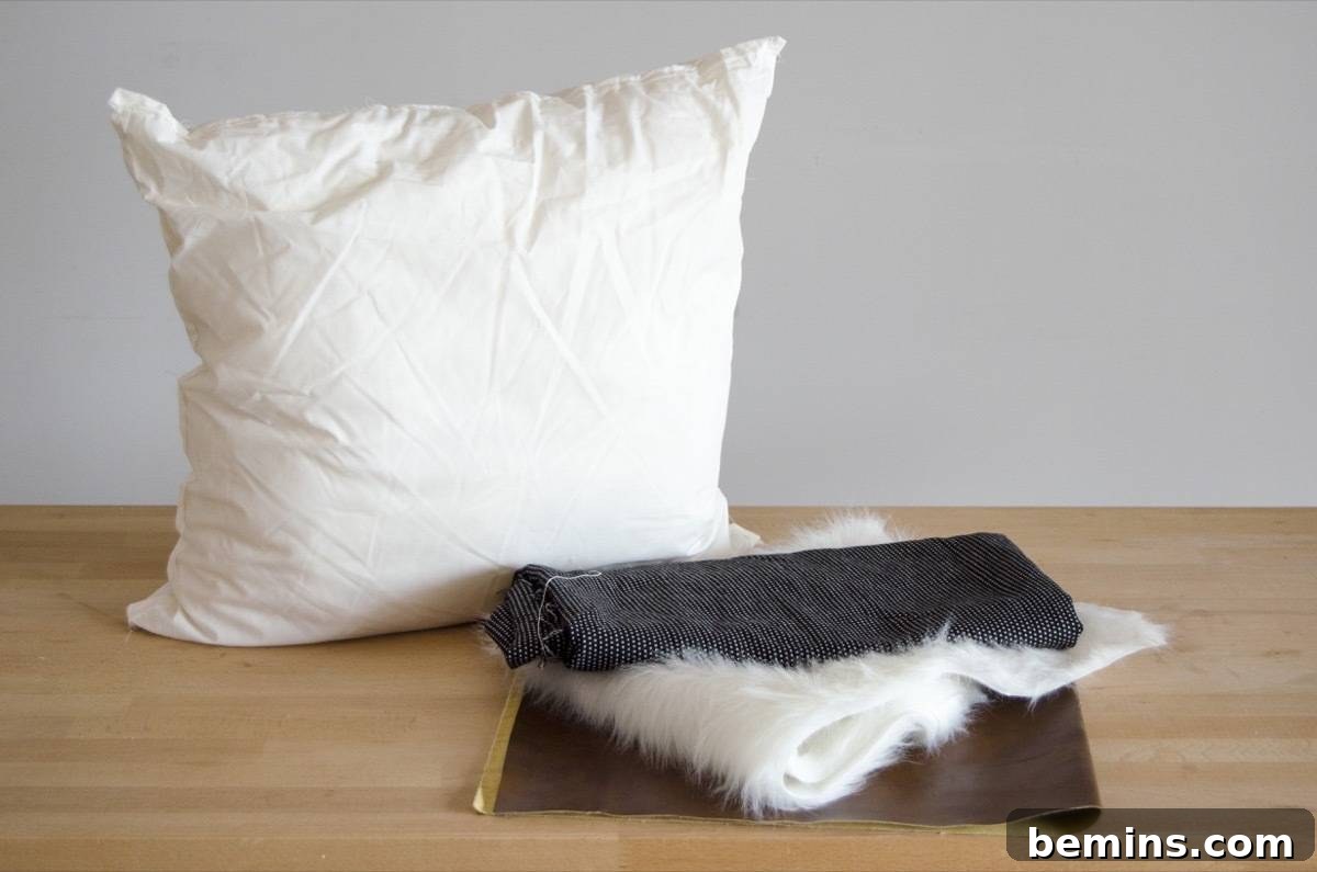 Materials needed for leather & fur pillow