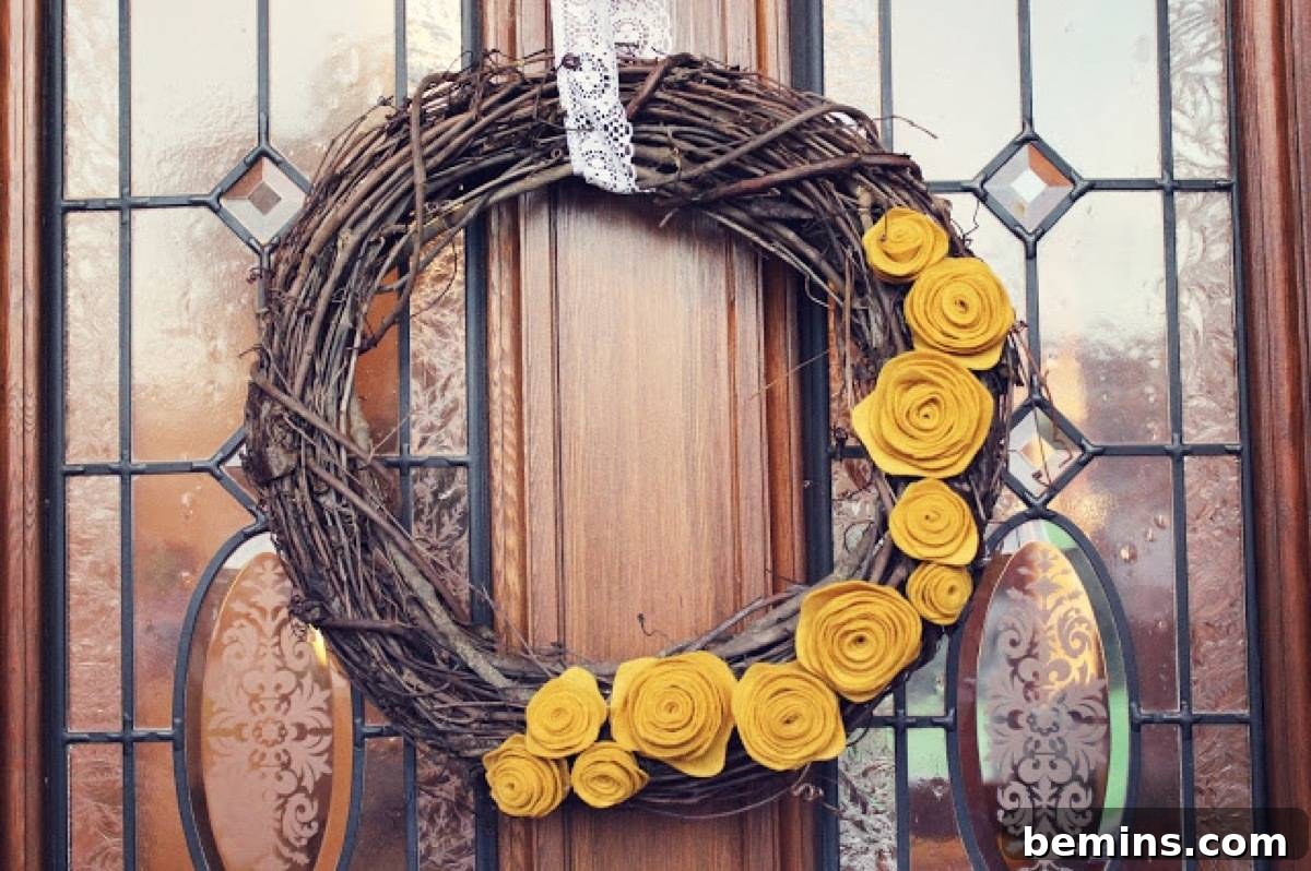 A felt flower wreath, an easy-to-make and colorful addition to your fall decor