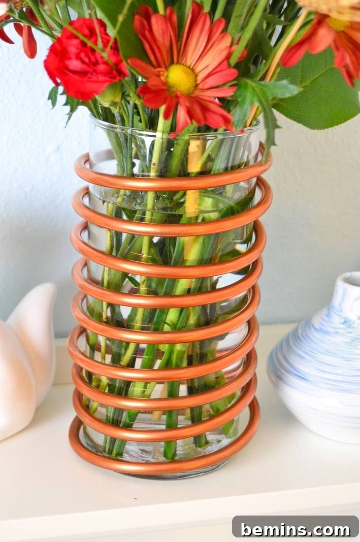 A copper vase, adding a warm metallic accent to your fall decor