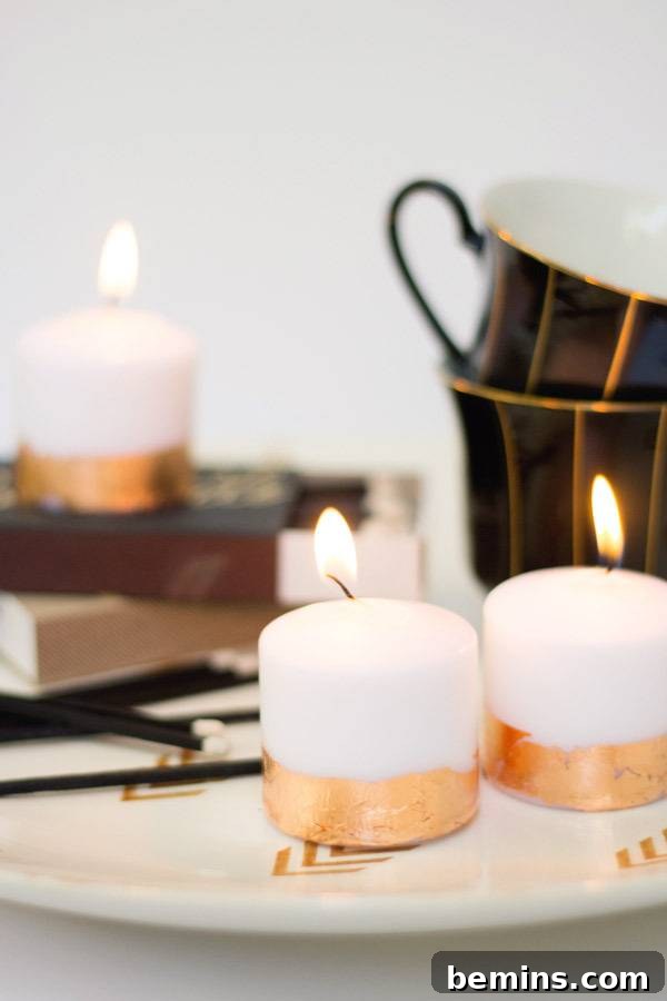 Gilded copper leaf candles, adding a twinkle to your tabletop