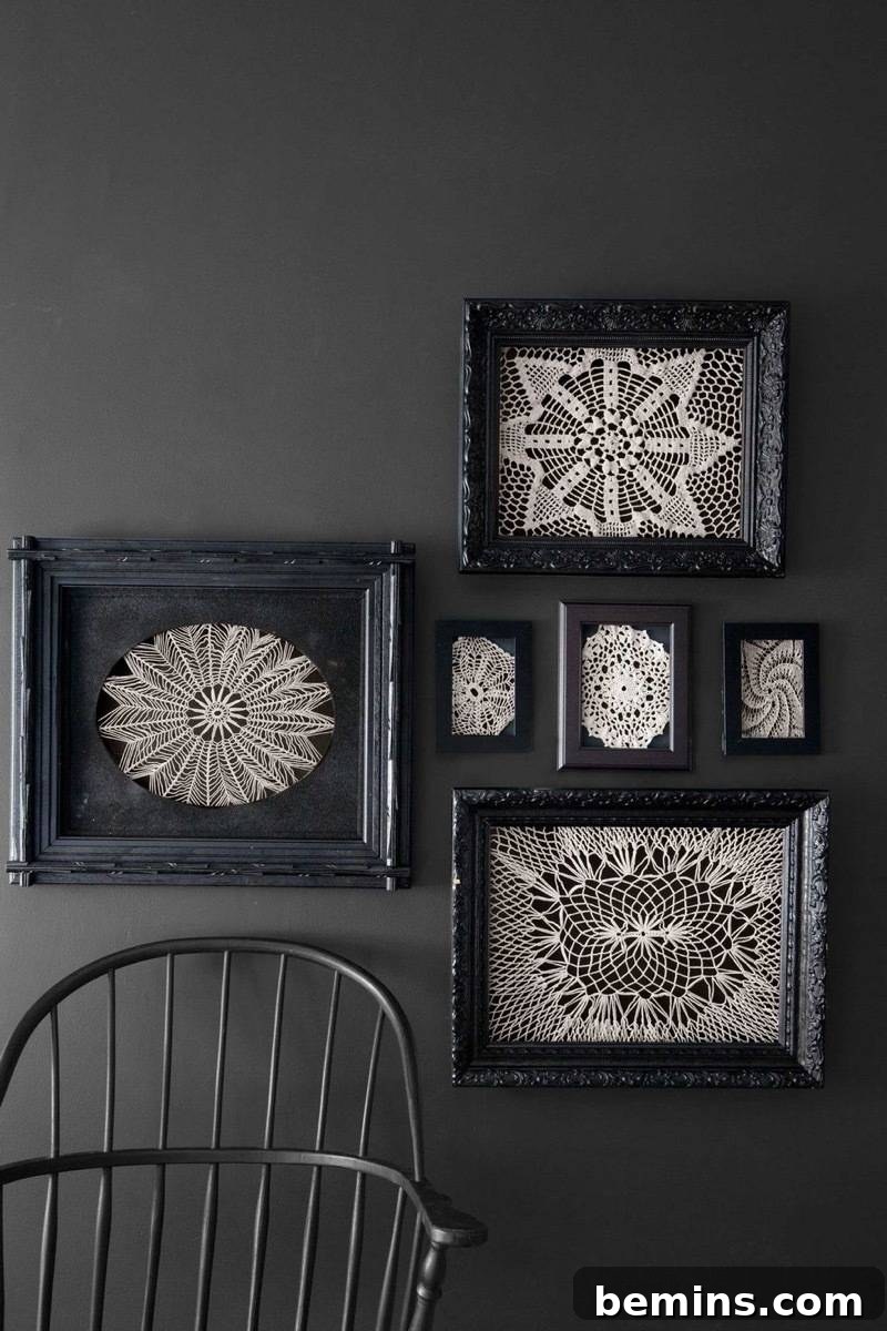 50+ Spooktacular DIY Halloween Home Decor Ideas 8 Framed lace doilies