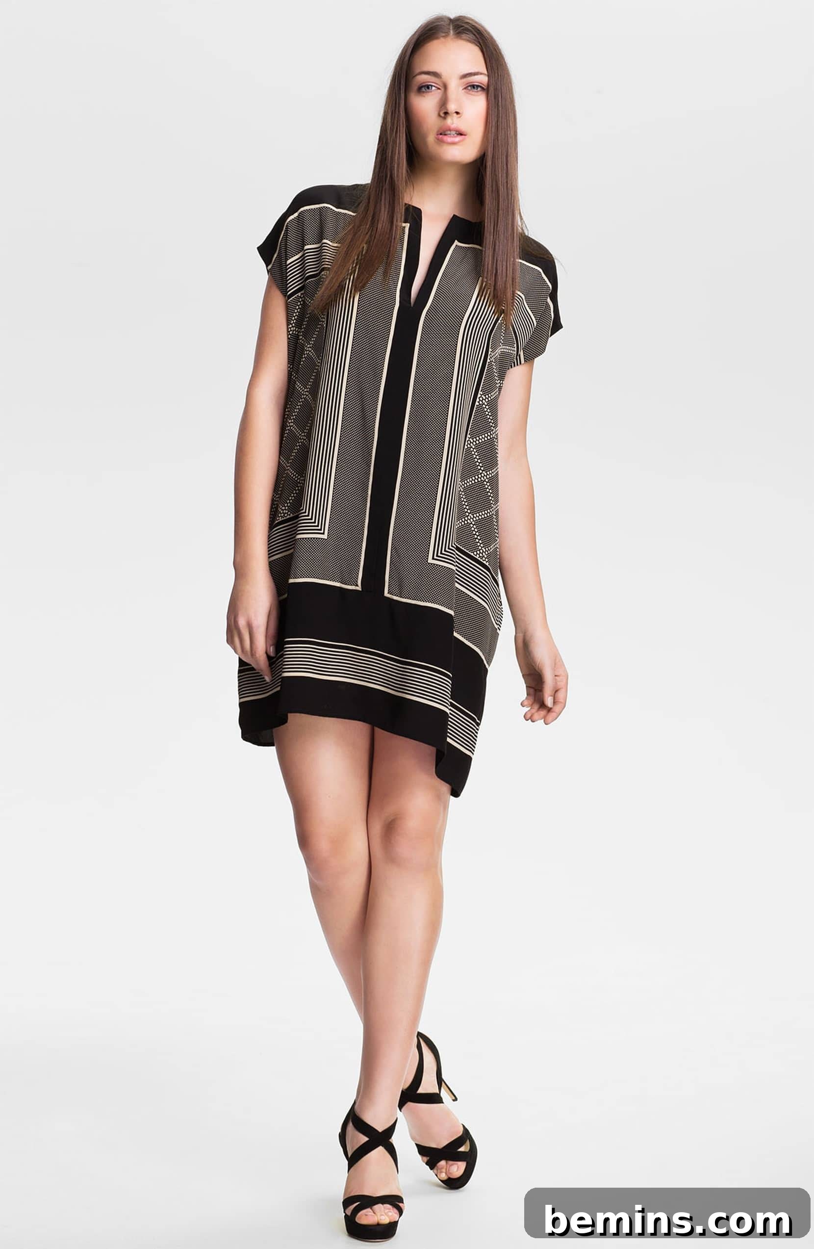 Scarf print dress, showcasing the trend in fall fashion