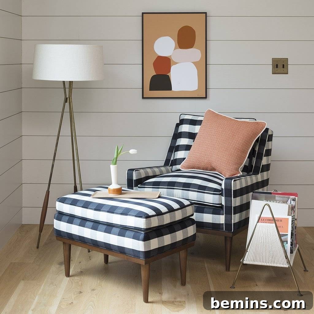 Windowpane plaid chair, a sophisticated and timeless furniture piece