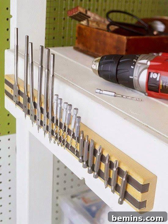 Magnetic Strips: Your Ultimate Home Organization Hack 11 Drill bits organized on a magnetic knife strip