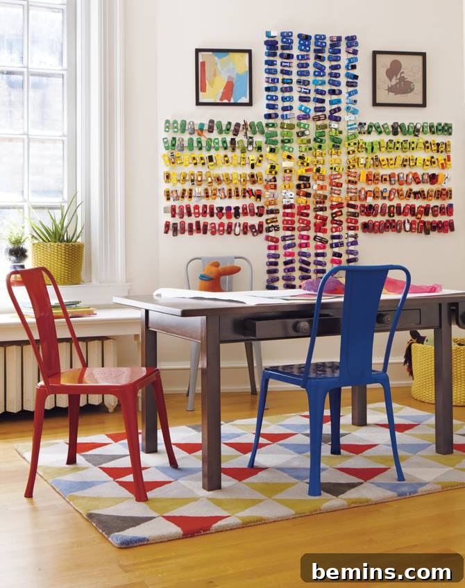 Magnetic Strips: Your Ultimate Home Organization Hack 4 Magnetic knife strips creating a wall mural out of toy cars