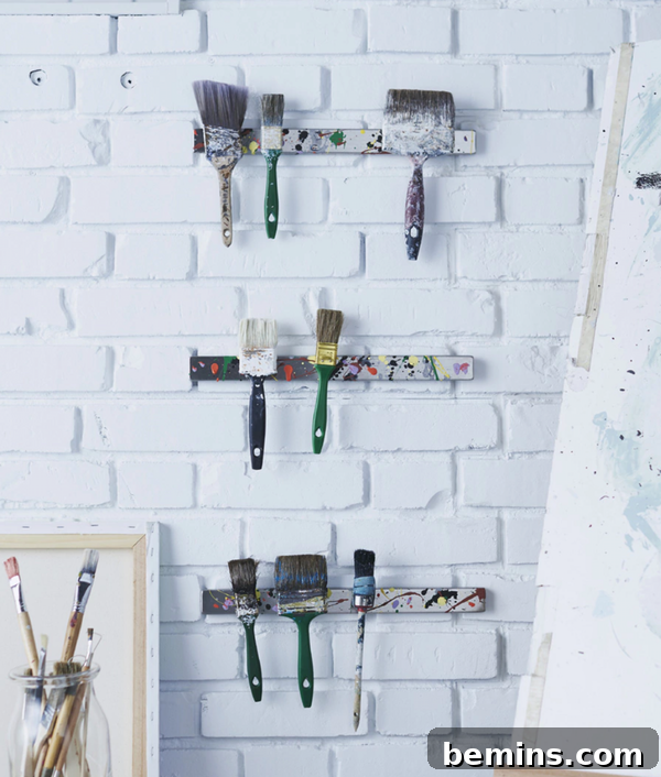 Magnetic Strips: Your Ultimate Home Organization Hack 6 Paint brushes stored on magnetic knife strips