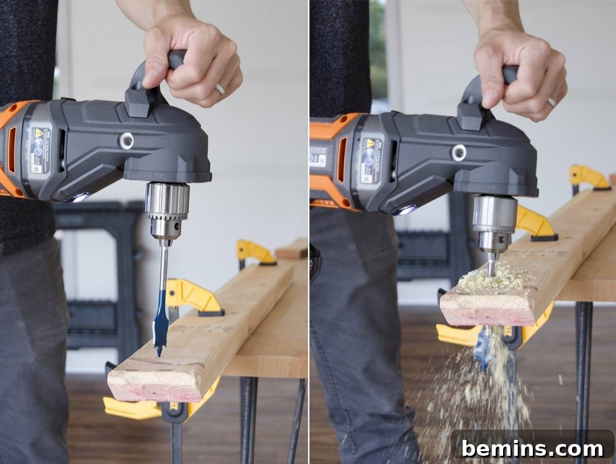 Drilling Through Wood with a Spade Bit and the Ridgid MEGAMax