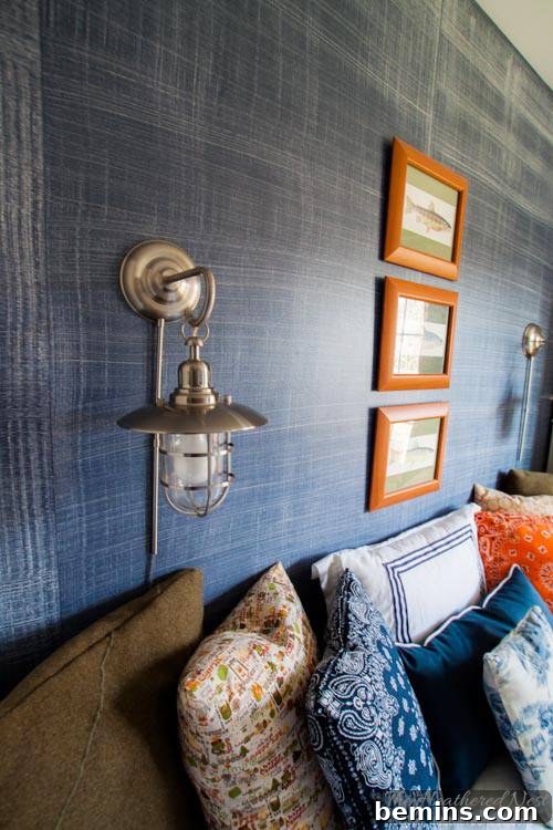 Autumn Hues: Elevating Your Living Space with Textural Accents 6 Living room with a denim textured accent wall, adding depth and character
